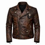 Motorcycle jacket with skull back | brown leather biker jacket | vintage moto style
