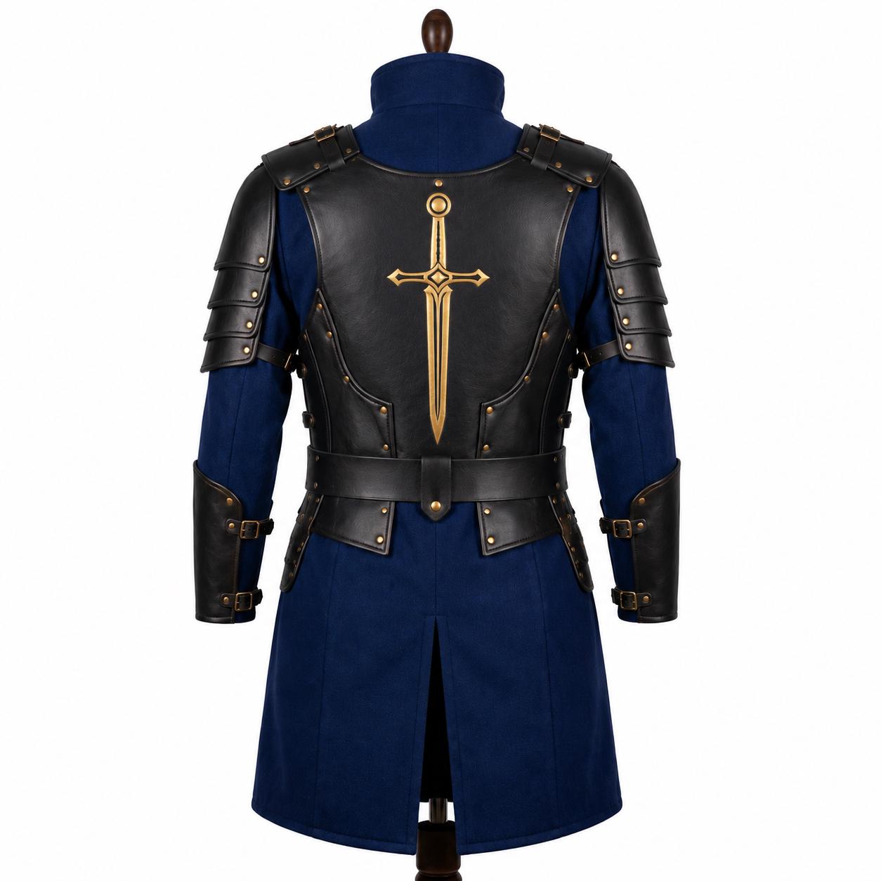 Medieval Knight Wool Coat with Leather Armor | Fantasy LARP Jacket Costume