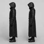 Men's Handmade Black Leather Samurai Coat | Hooded Ronin Cosplay Jacket, Warrior Armor