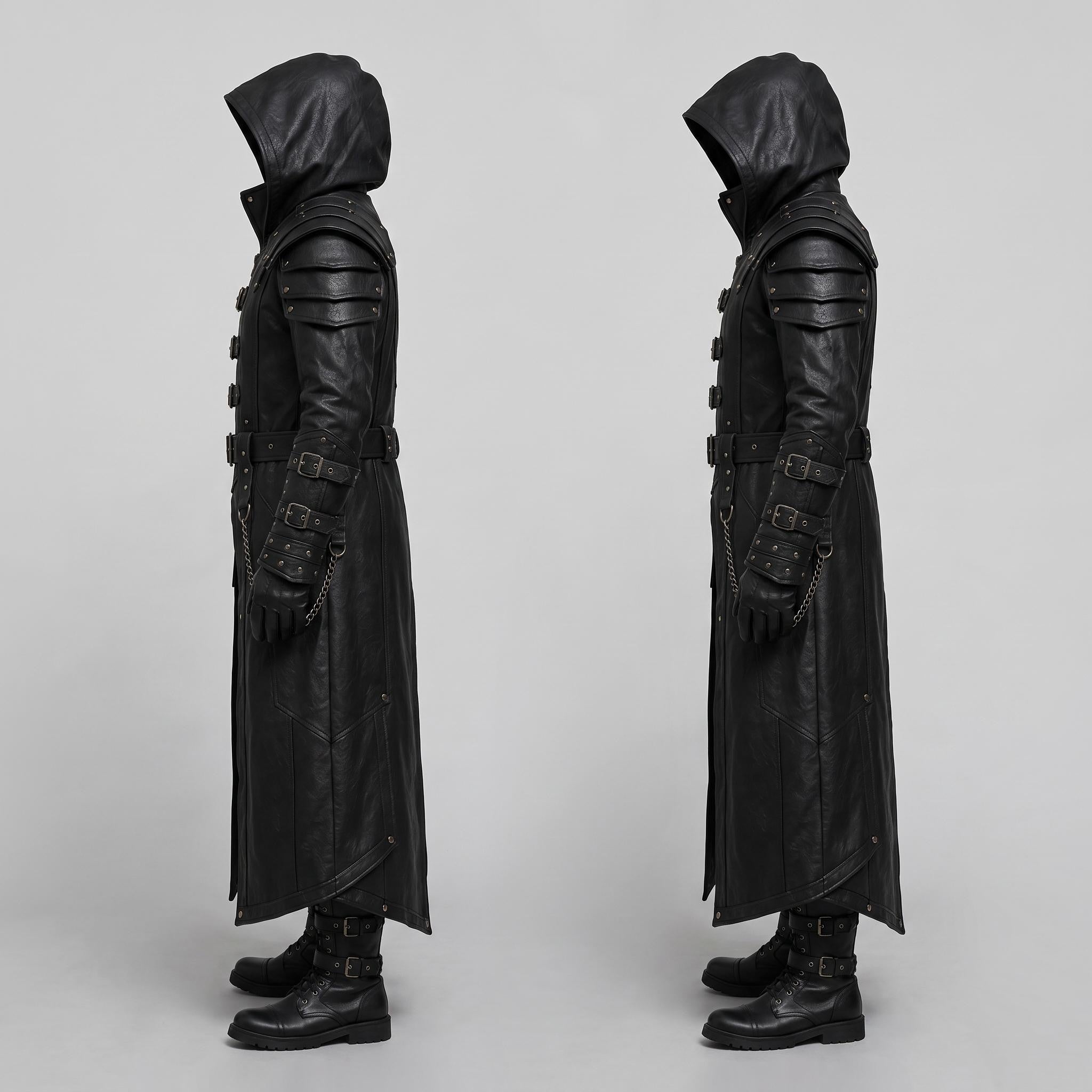 Men's Handmade Black Leather Samurai Coat | Hooded Ronin Cosplay Jacket, Warrior Armor
