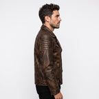 Men's motorcycle jacket with skull back | brown leather biker jacket | vintage moto style
