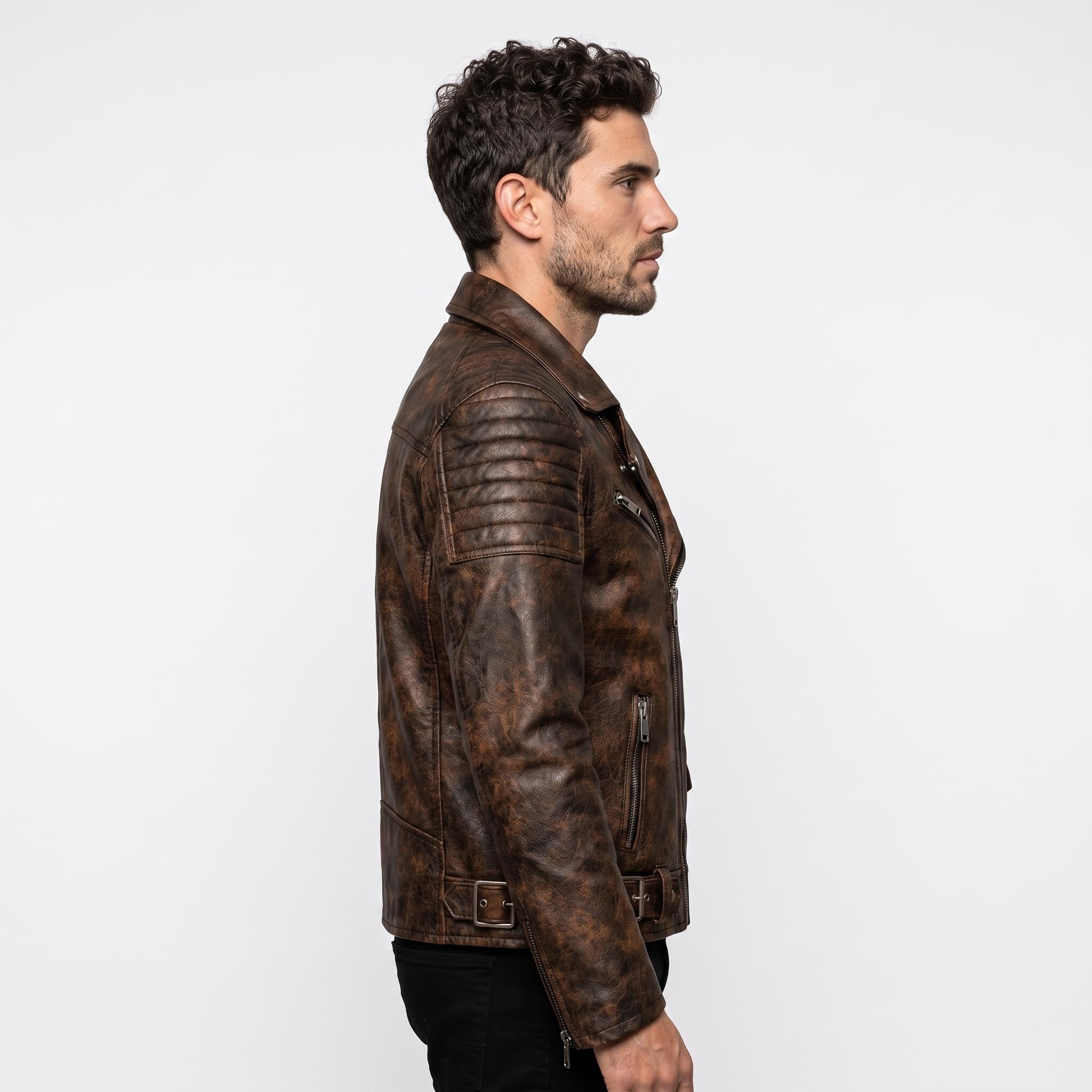 Men's motorcycle jacket with skull back | brown leather biker jacket | vintage moto style
