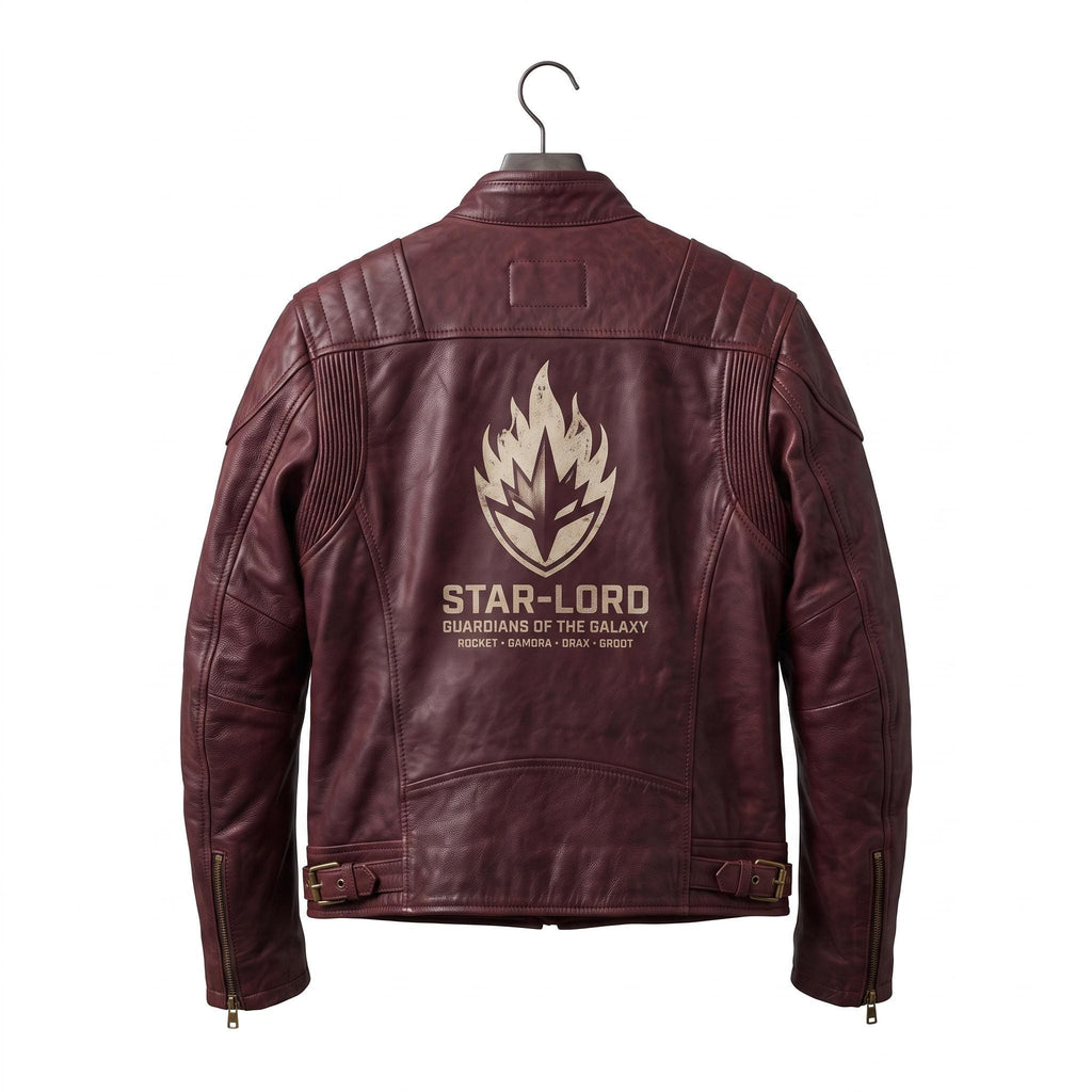 Men's Star-Lord Inspired Maroon Leather Jacket | Galactic Hero Cosplay Coat