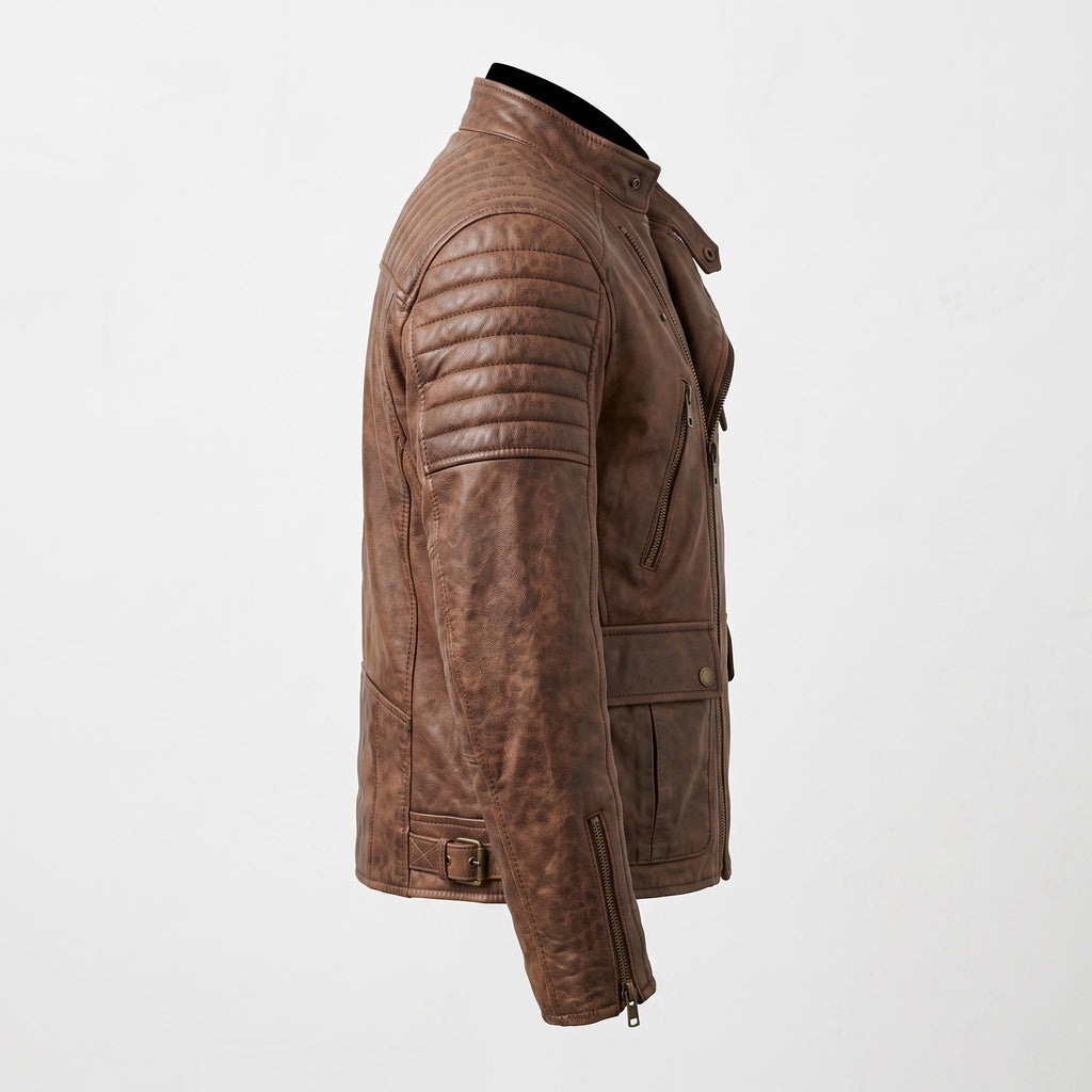 Men's Brown Distressed Leather Utility Jacket | Han Solo Inspired Biker Coat