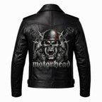 Motorhead Inspired Skull Print Leather Biker Jacket – Men's Gothic Rock Rider Coat