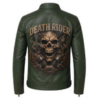 Men's Skull Motorcycle Leather Jacket, Biker Rider Coat, Gothic Punk Streetwear Green