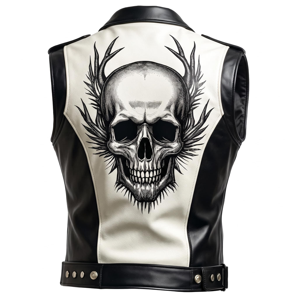 Handmade Skull Leather Biker Vest – Gothic Rocker Sleeveless Jacket