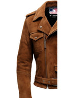 Men’s Biker Suede Leather Jacket – Camel Brown