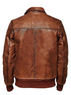 Men’s Vintage Casual Distressed Real Leather Jacket – Tan Brown