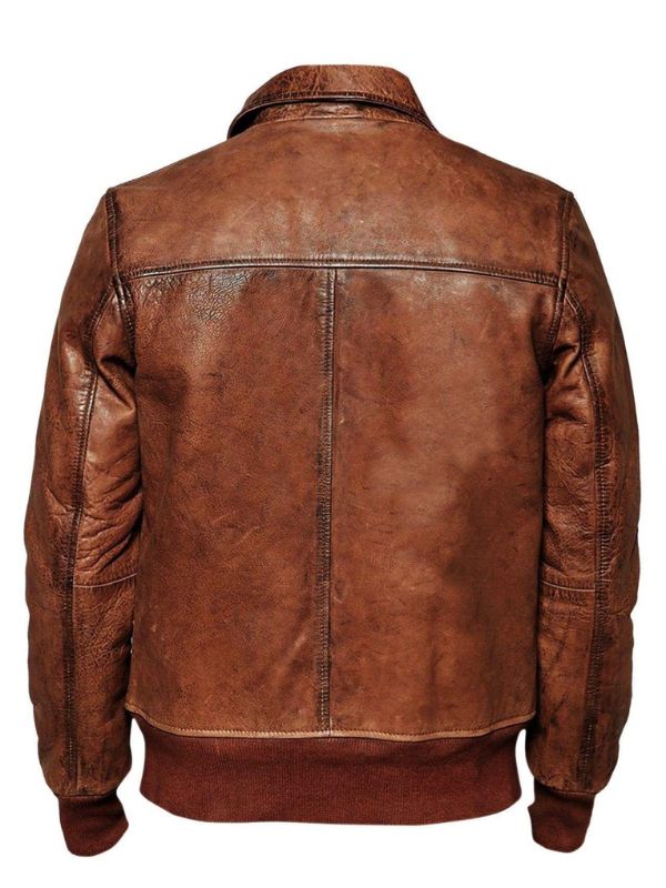Men’s Vintage Casual Distressed Real Leather Jacket – Tan Brown