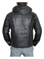 Men Mortal Style Hooded Leather Jacket - Black