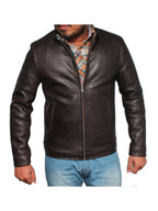 Men's Casual Style Classic Leather Jacket - Dark Brown
