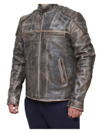 Retro Men Vintage Biker Leather Jacket - Antique