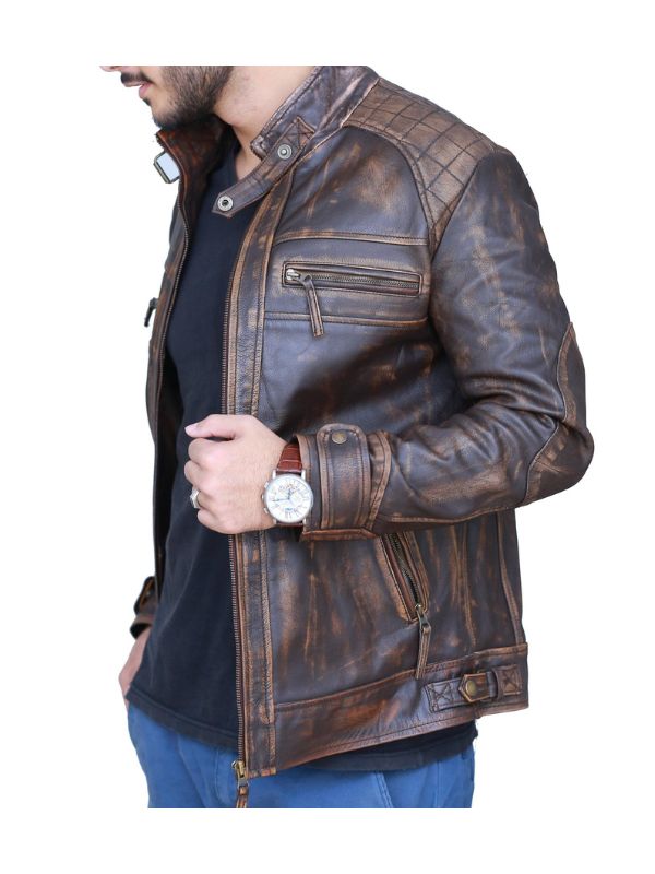 Diamond Classic Leather Jacket – Distressed Rub Off Brown