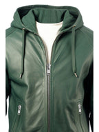 Men’s Faux Leather Jacket with Hood – Green