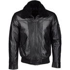 Leather Jacket with Detachable Shearling Collar Black Tyler Durden Jacket