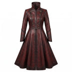Women's Gothic Vampire Queen Leather Coat | Distressed Burgundy Victorian Cosplay Jacket