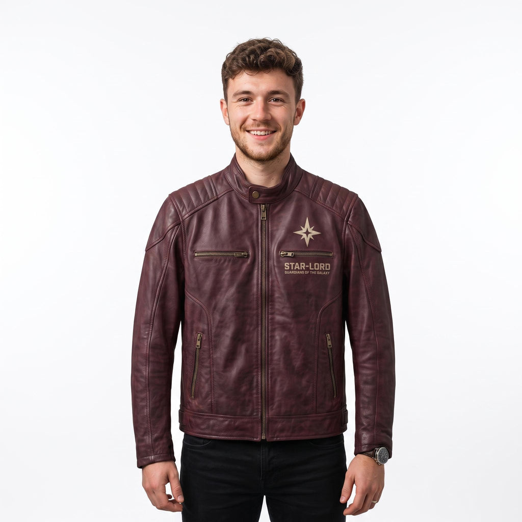 Men's Star-Lord Inspired Maroon Leather Jacket | Galactic Hero Cosplay Coat