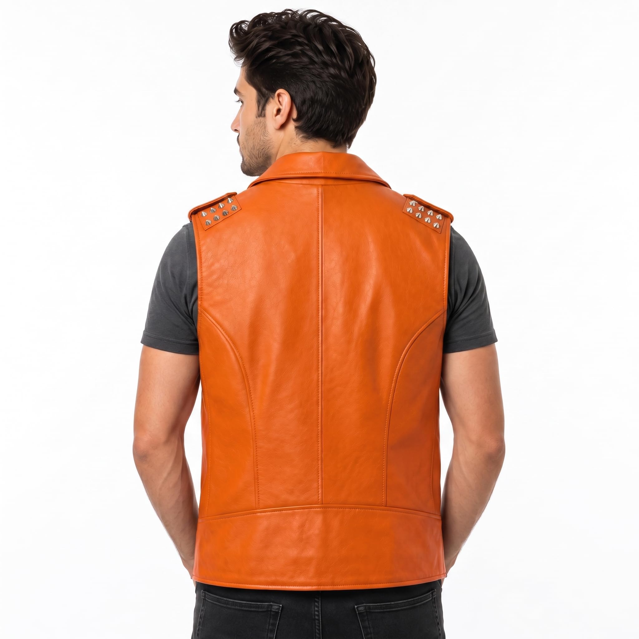 Timber AND Hide Men's Genuine Leather Motorcycle Biker Vest – Classic Double Rider Style with Studded Shoulders