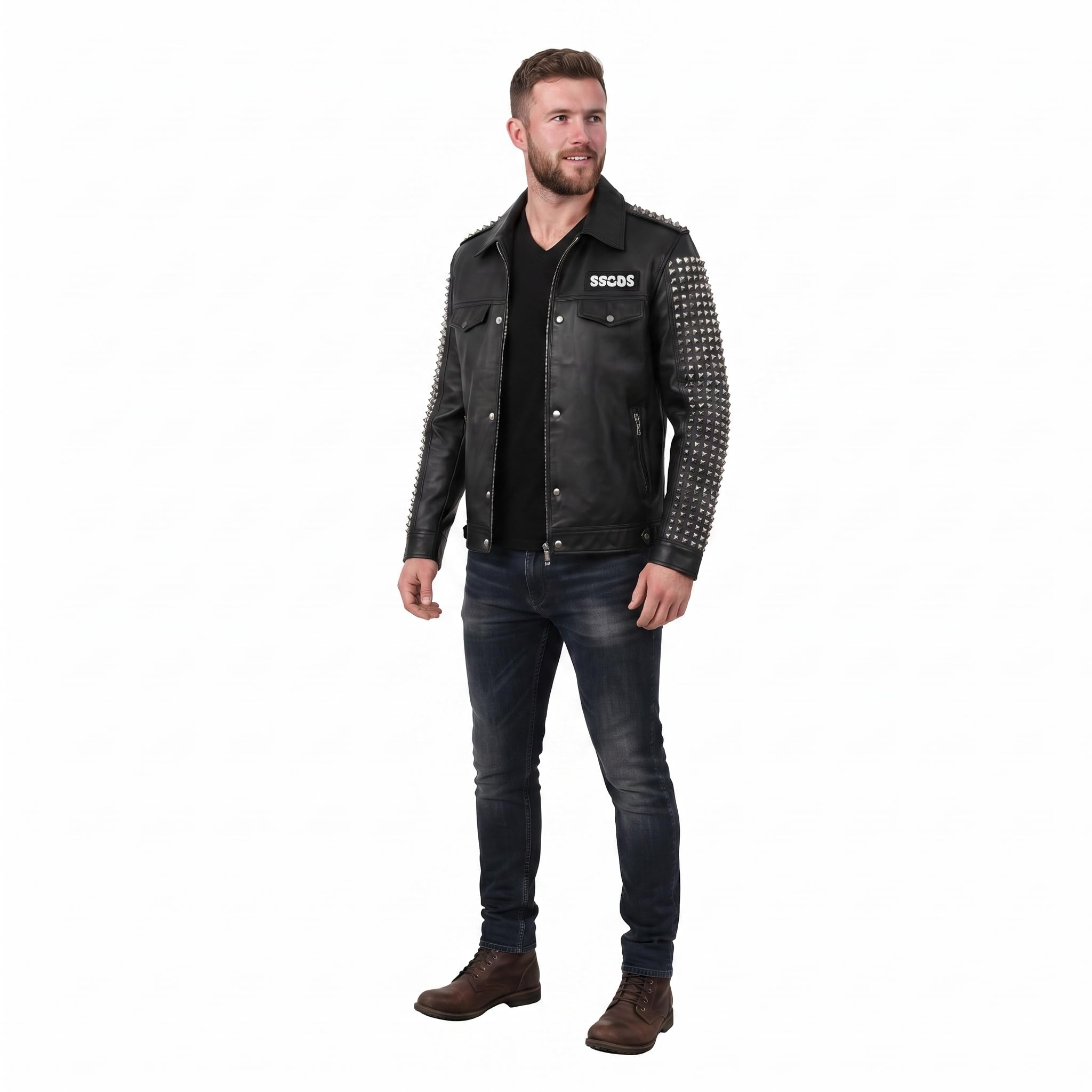 Men's Handmade Studded Leather Biker Jacket | Punk Rock Gothic Patchwork | Halloween Costume