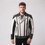 Men's Handmade Two-Tone Leather Biker Jacket | Studded Moto Punk Rock