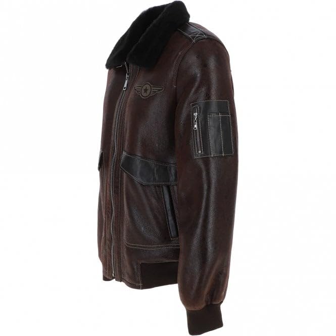 Men's Premium Leather Aviator Jacket with Detachable Collar