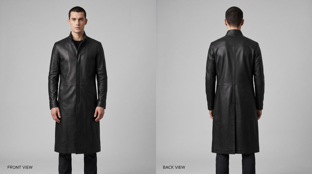 Men's Neo-Inspired Black Leather Duster Coat | Gothic Cyberpunk Trench Jacket