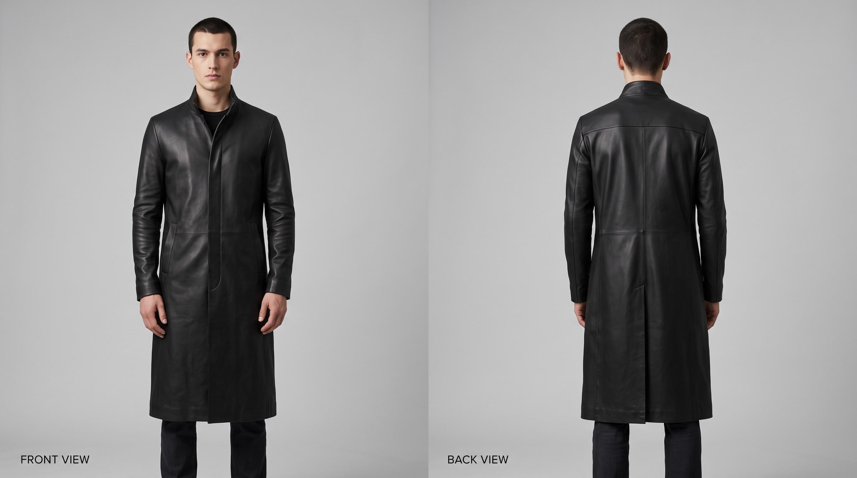 Men's Neo-Inspired Black Leather Duster Coat | Gothic Cyberpunk Trench Jacket