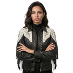 Women's Handmade Western Fringe Leather Jacket | Studded Cowgirl Rodeo Style | cowgirl leatherwear