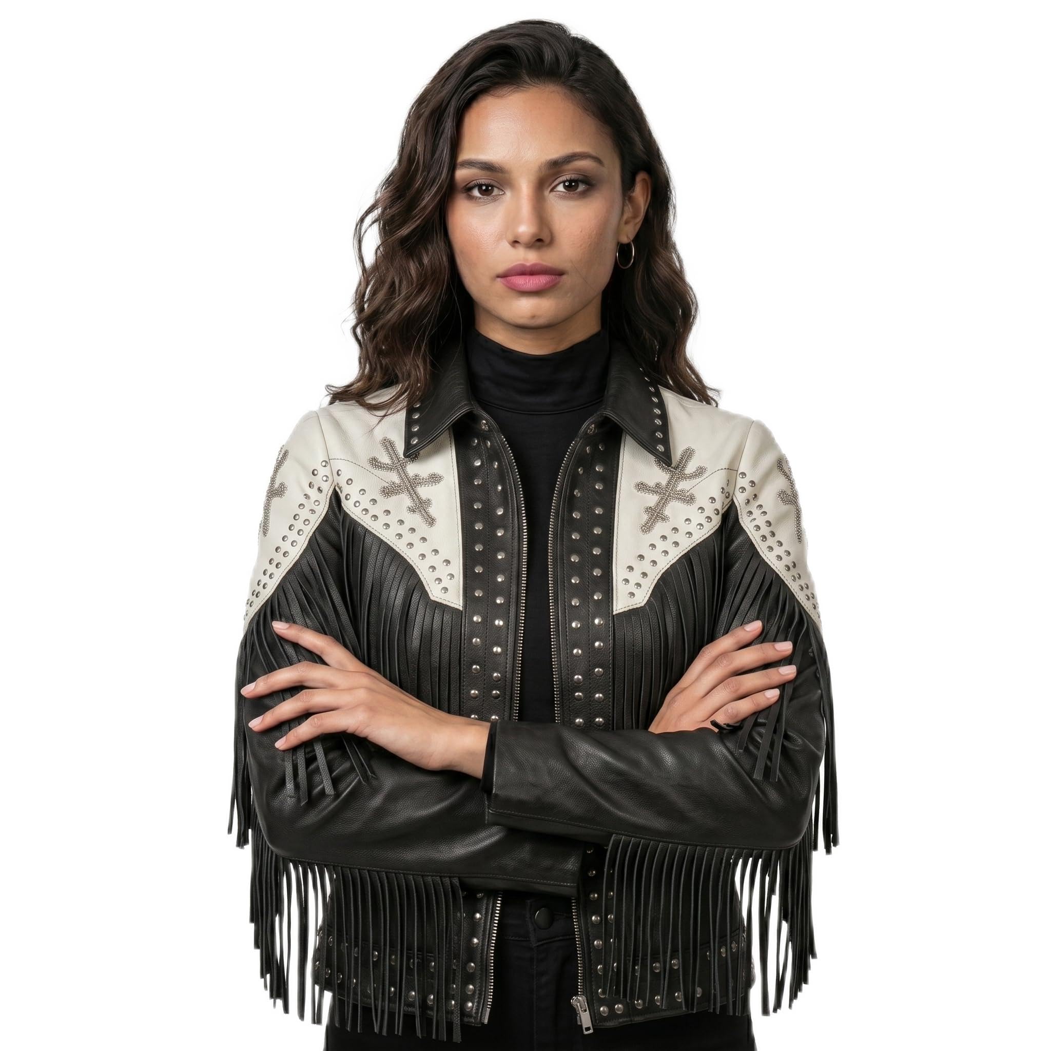 Women's Handmade Western Fringe Leather Jacket | Studded Cowgirl Rodeo Style | cowgirl leatherwear