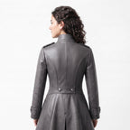 Grey Leather Military Coat, Double Breasted Gothic Victorian Jacket