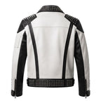 Men's Handmade Two-Tone Leather Biker Jacket | Studded Moto Punk Rock