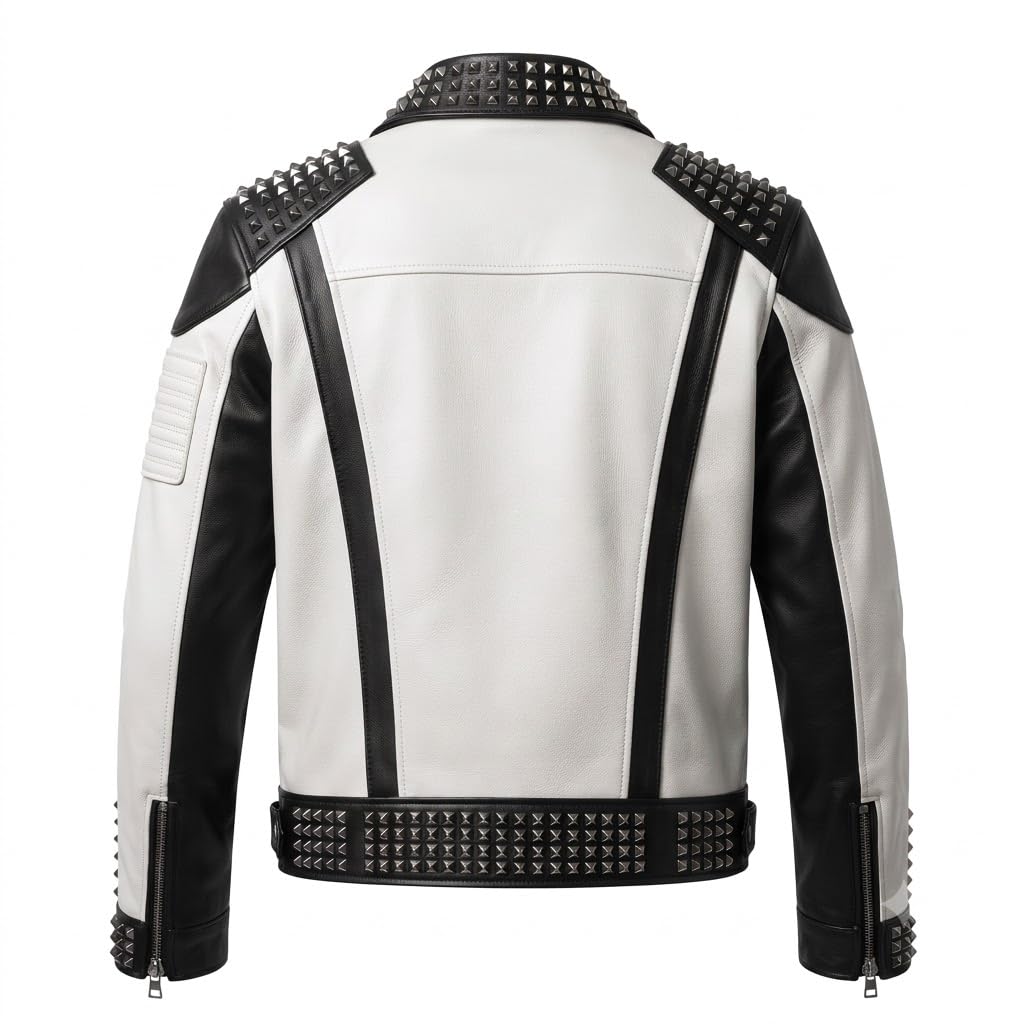 Men's Handmade Two-Tone Leather Biker Jacket | Studded Moto Punk Rock