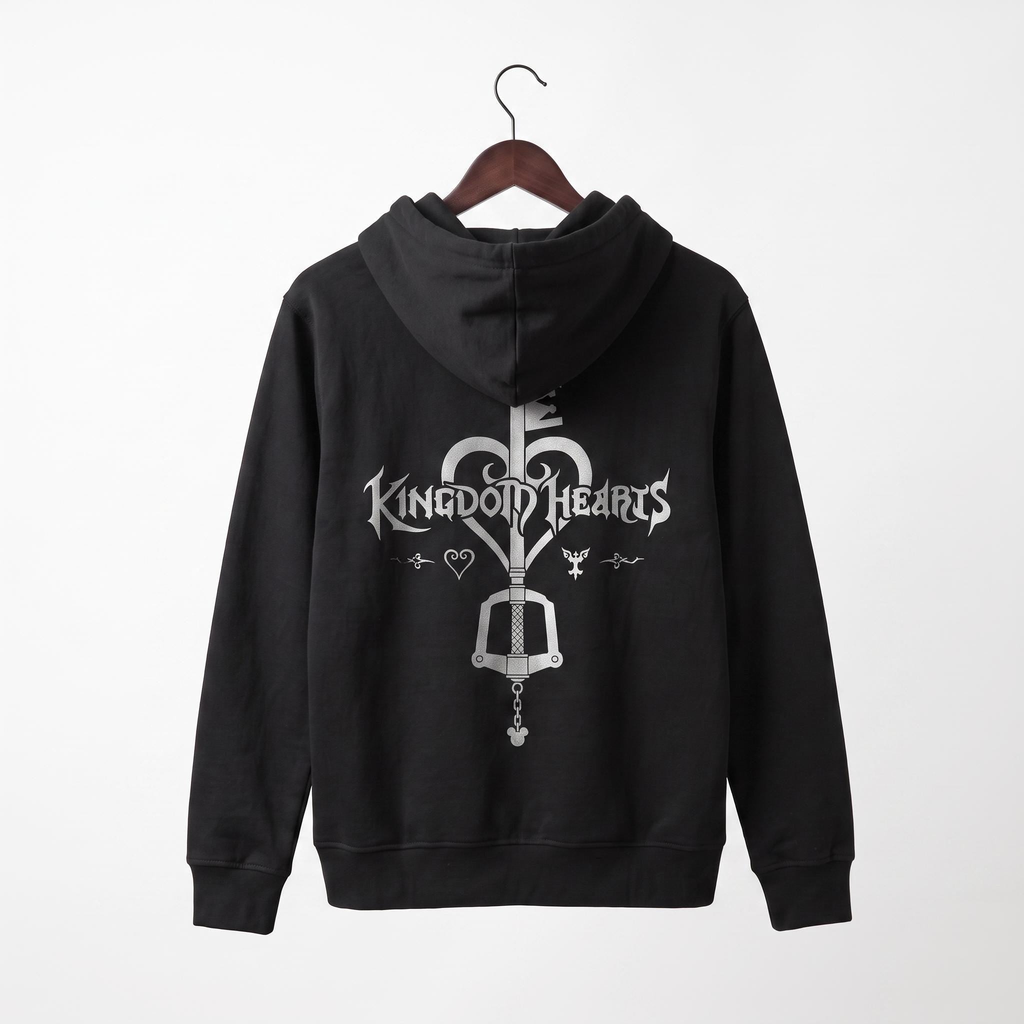 Women's Kingdom Hearts Black Zip-Up Hoodie | Fleece Gaming Sweatshirt | Keyblade Graphic Cosplay Jacket
