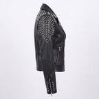 Women's Handcrafted Studded Black Leather Biker Jacket – Edgy Rockstar Style