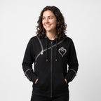 Women's Kingdom Hearts Black Zip-Up Hoodie | Fleece Gaming Sweatshirt | Keyblade Graphic Cosplay Jacket
