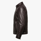 Men's Biker Club V-Twin Engine Leather Jacket - Winged Motor Graphic Cafe Racer