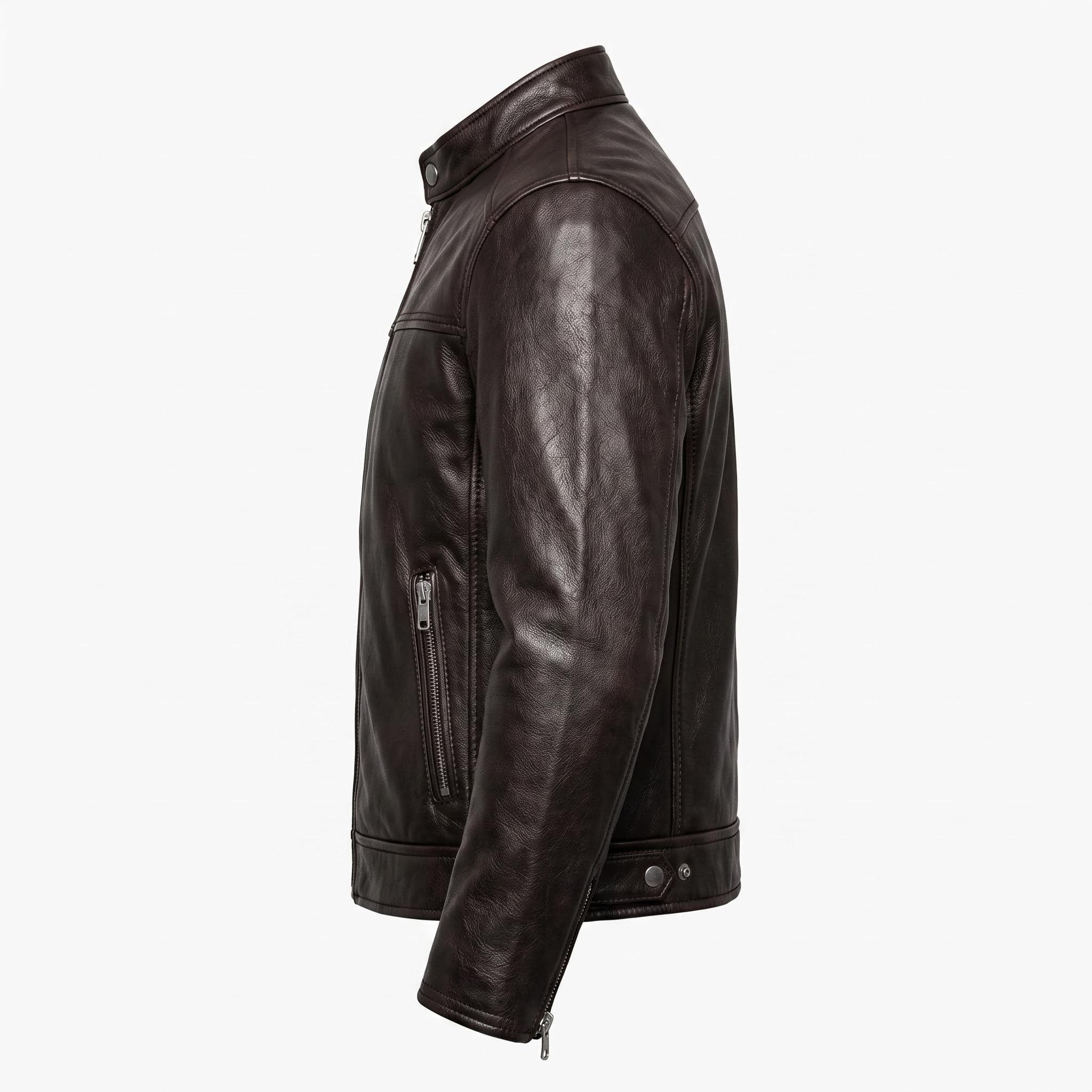 Men's Biker Club V-Twin Engine Leather Jacket - Winged Motor Graphic Cafe Racer