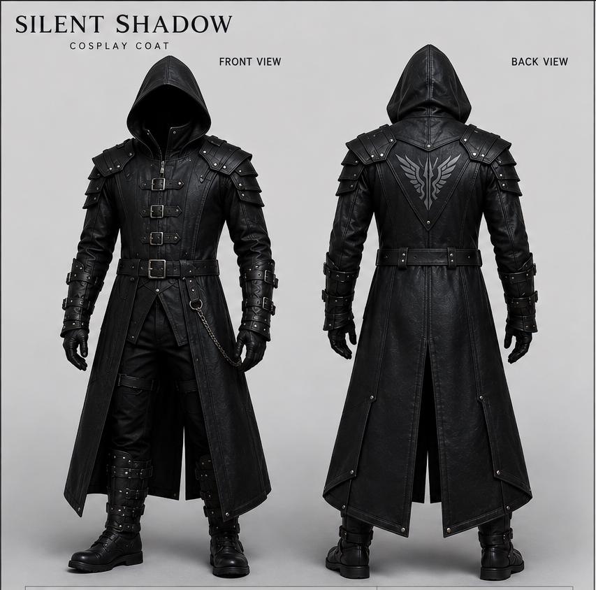 Men's Handmade Black Leather Samurai Coat | Hooded Ronin Cosplay Jacket, Warrior Armor