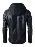 New Men’s Motorcycle Brando Style Biker Real Leather Detachable Hoodie Jacket – Black