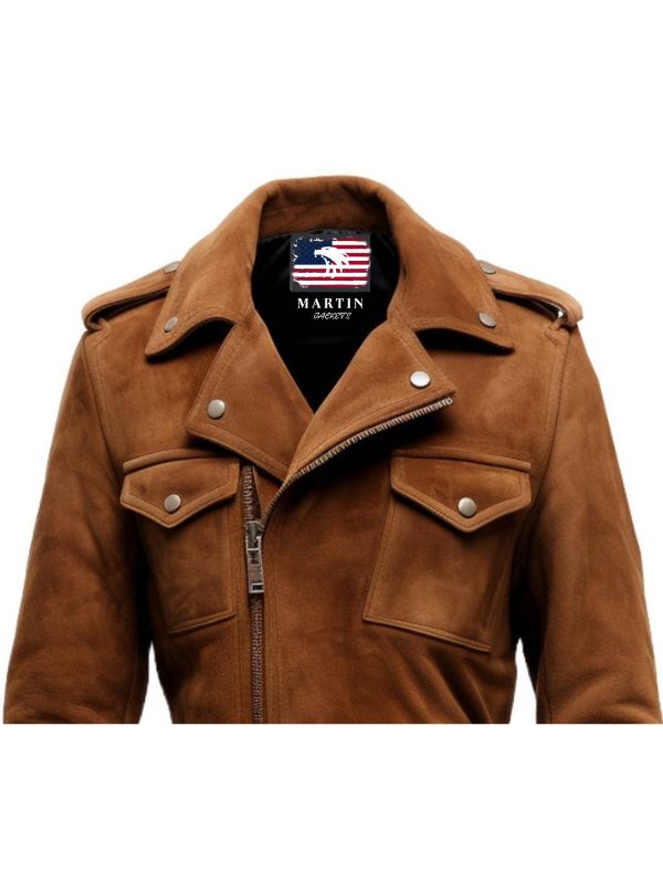 Men’s Biker Suede Leather Jacket – Camel Brown