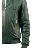 Men’s Faux Leather Jacket with Hood – Green