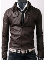 Slim Fit Button Pockets Rider Dark Brown Leather Jacket
