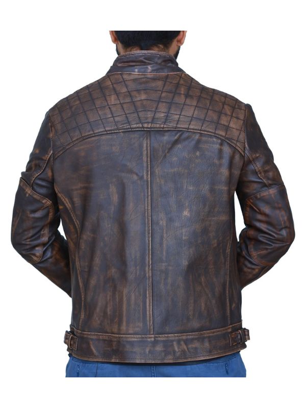 Diamond Classic Leather Jacket – Distressed Rub Off Brown