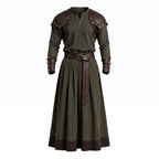 Men's Medieval Warrior Robe with Leather Shoulder Armor, Viking Tunic Costume, Fantasy Knight Garment