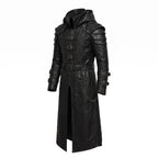 Men's Handmade Black Leather Samurai Coat | Hooded Ronin Cosplay Jacket, Warrior Armor