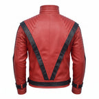 Men's Handmade Red Leather Pop Icon Jacket – 80s Music Video Inspired Biker Coat