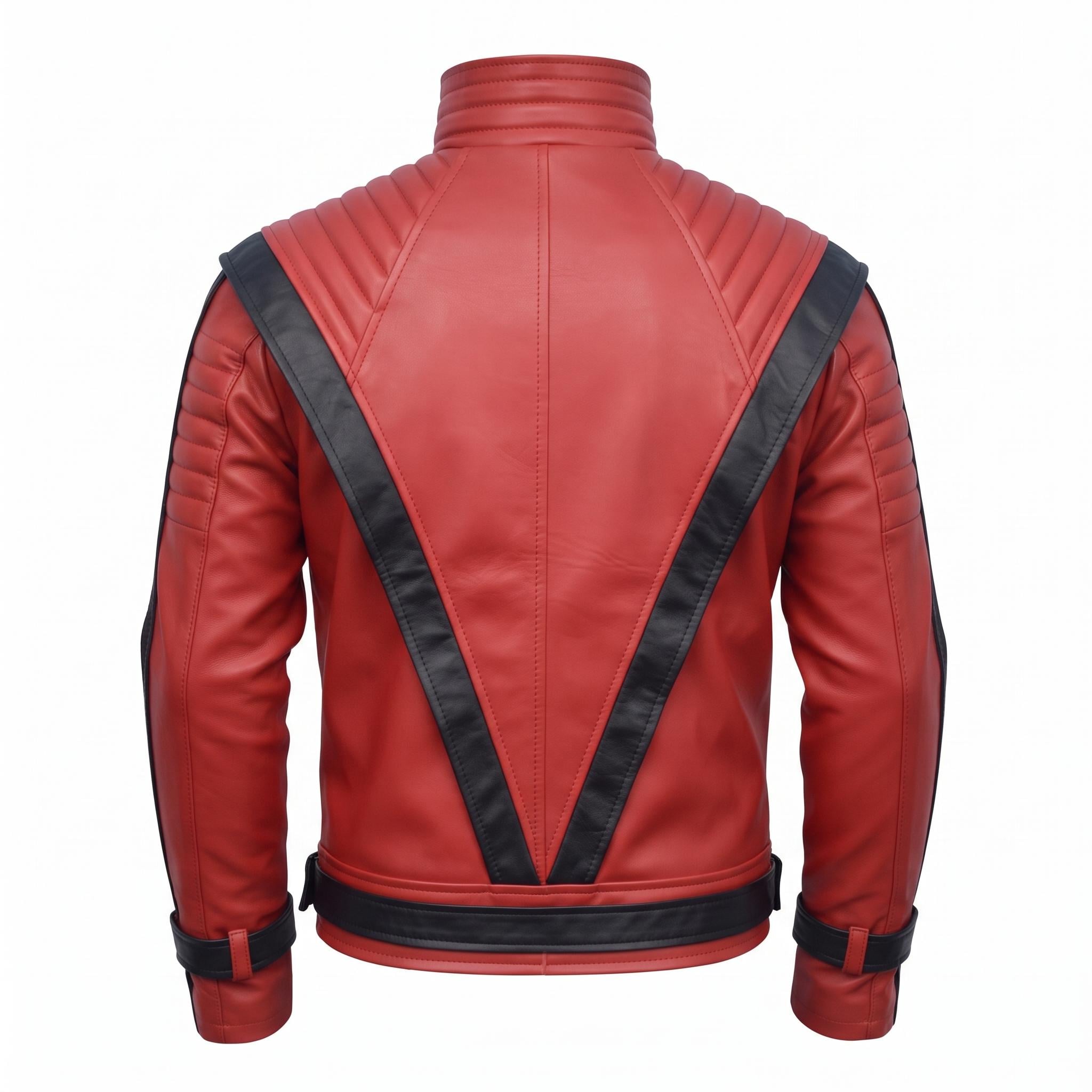Men's Handmade Red Leather Pop Icon Jacket – 80s Music Video Inspired Biker Coat