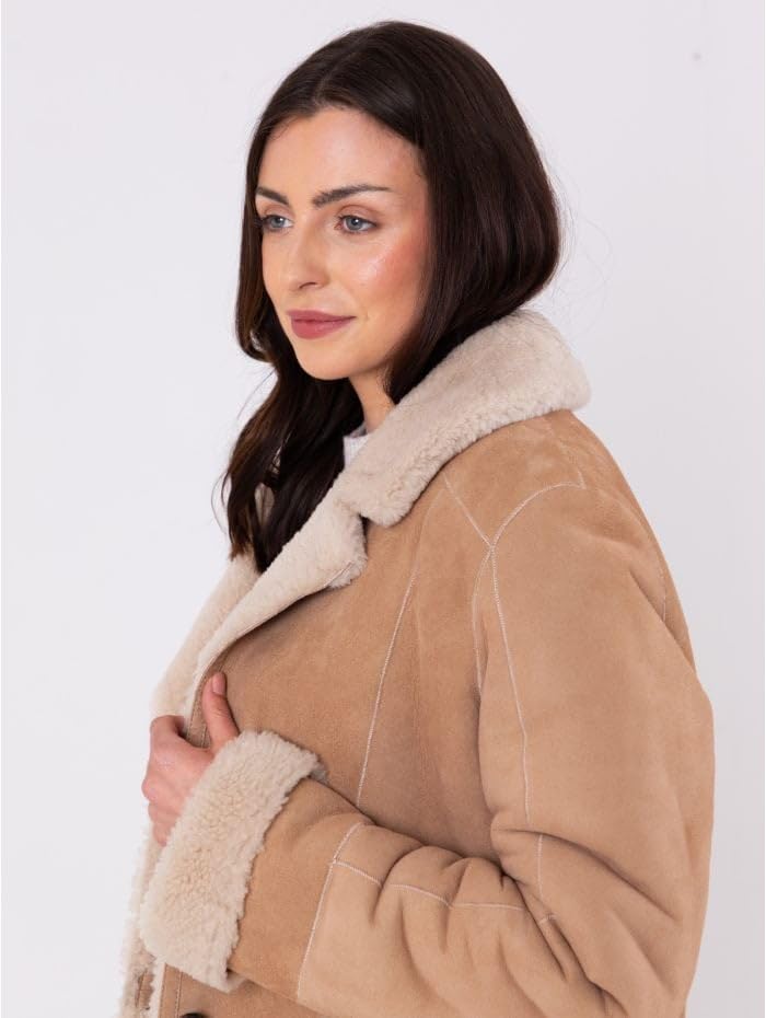 Shearling Longline Suede Coat – Luxury Long Suede Jacket Women