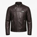 Biker Club V-Twin Engine Leather Jacket - Winged Motor Graphic Cafe Racer